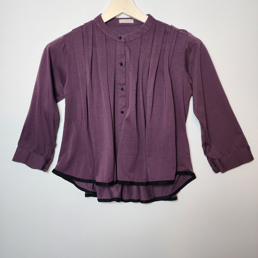 Xoxo Pleated Button Front High Low Blouse Plum Purple Size Small